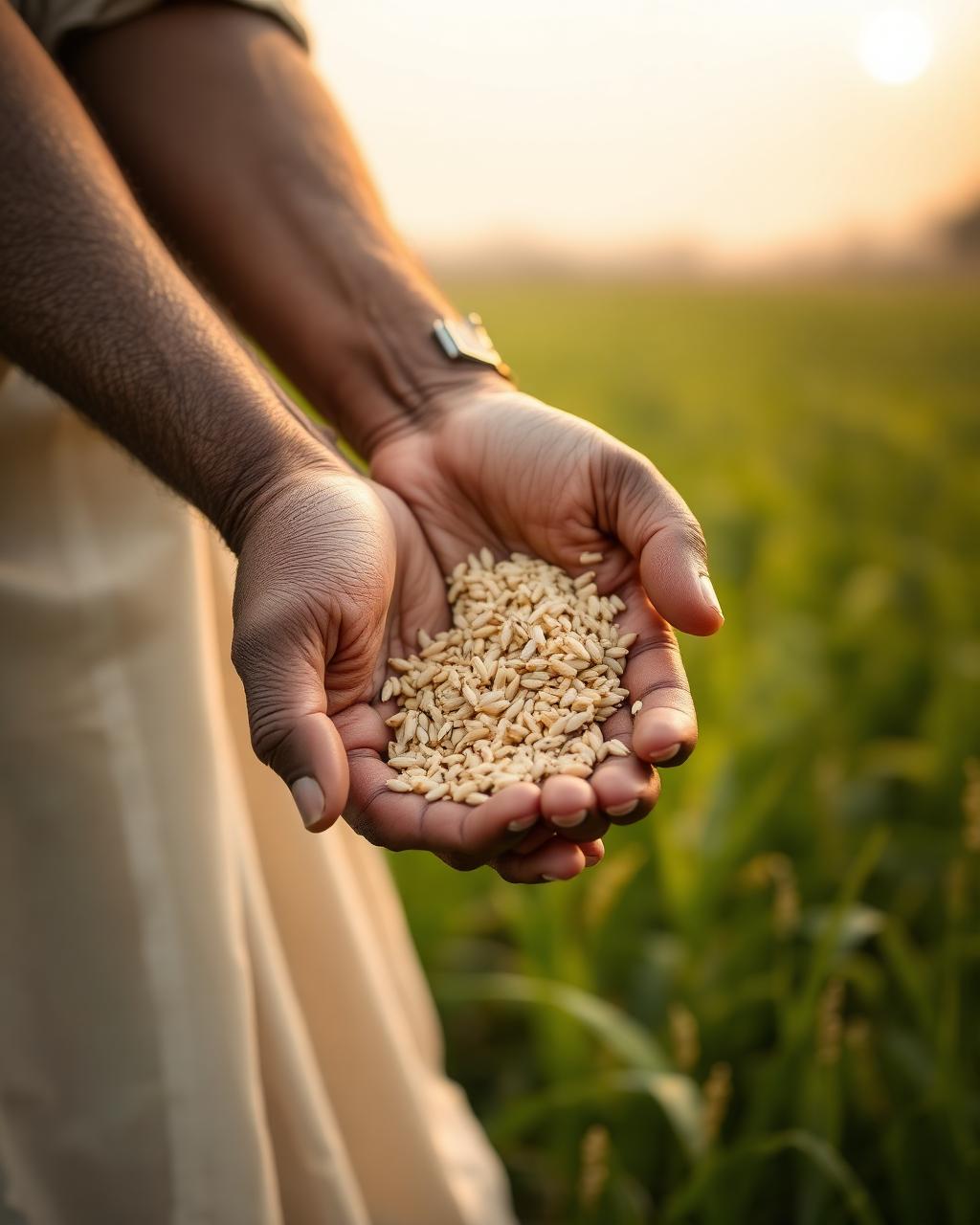 Farmer holding climate-resilient grain